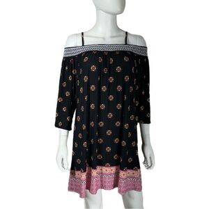 Trixxi Medallion Print Off Shoulder 3/4 Sleeve Dress